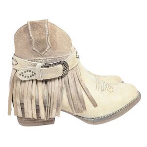 Sterling River distressed leather Fringe studded western ankle boots womens 7.5